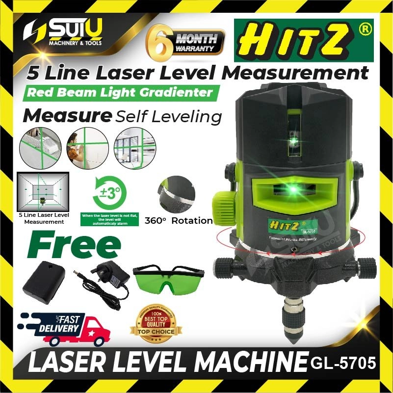 HITZ GL-5705 / GL5705 4V1H6D 360° 5 Line Professional Automatic Laser Level Machine w/o Tripod 