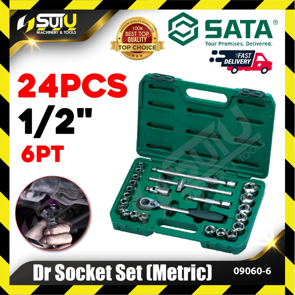 SATA 09060-6 24PCS 1/2" 6PT Dr. Socket Set (Metric)