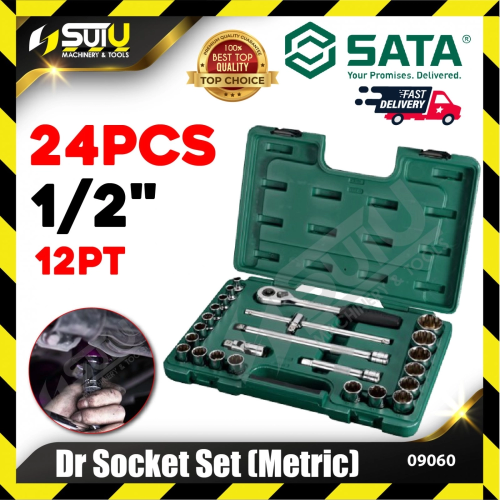 SATA 09060 24PCS 1/2" 12PT Dr. Socket Set (Metric)