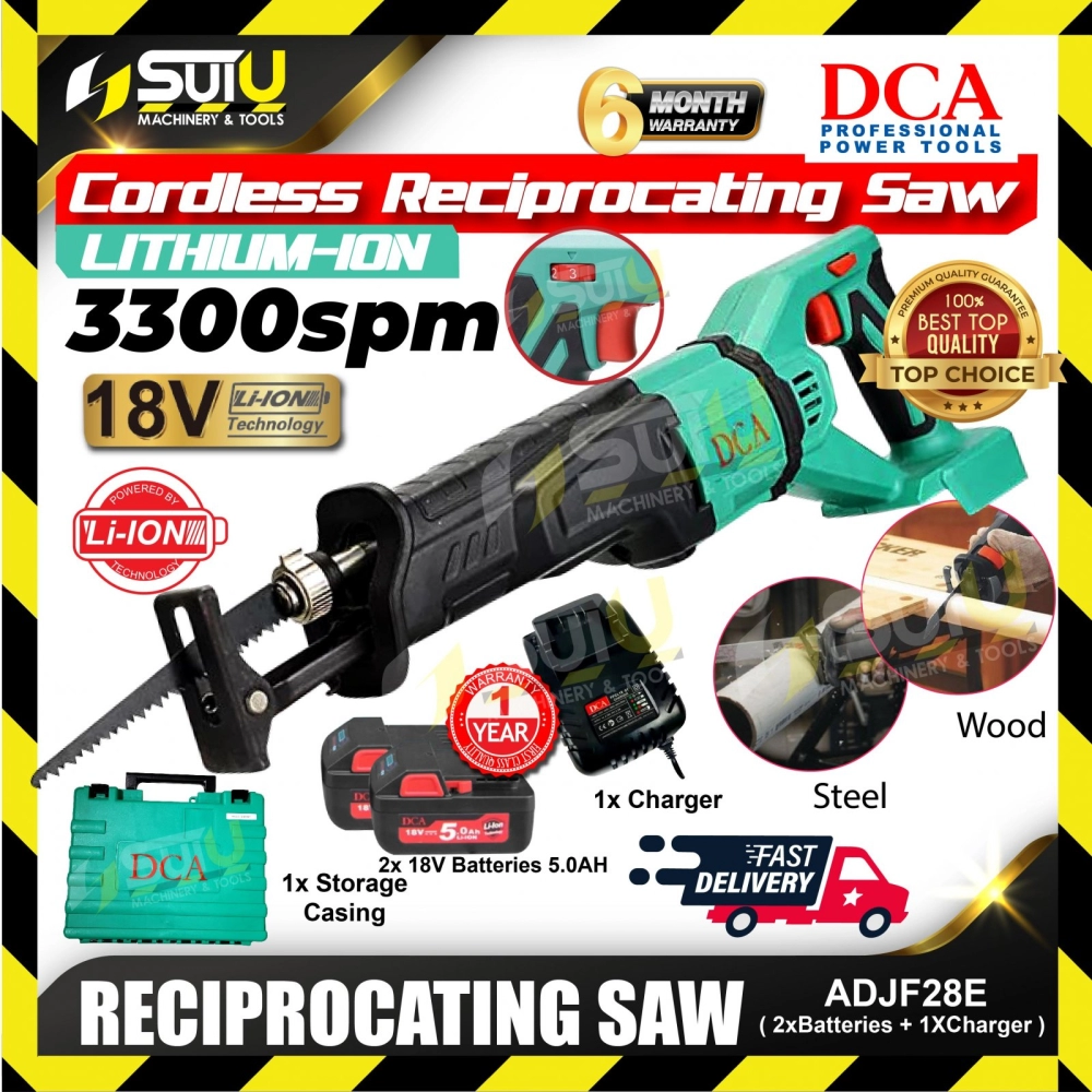 DCA ADJF28E 18V Cordless Reciprocating Saw 3300spm with 2 x 5.0Ah Batteries + Charger