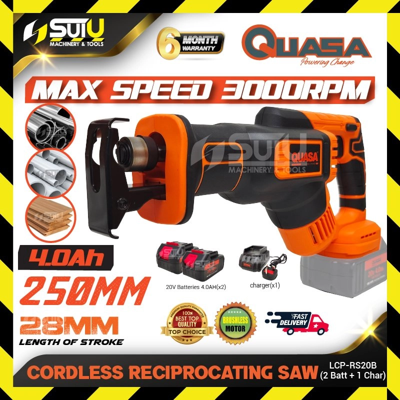 QUASA LCP-RS20B 20V Cordless Reciprocating Saw 3000RPM w/ 2 x Batteries 4.0Ah + Charger