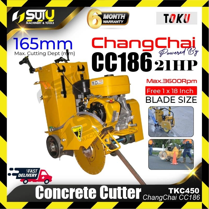 TOKU TKC-450 / TKC450 21HP Heavy Duty Concrete Cutter 3600RPM with Changchai CC186 (1 x 18" Blade)