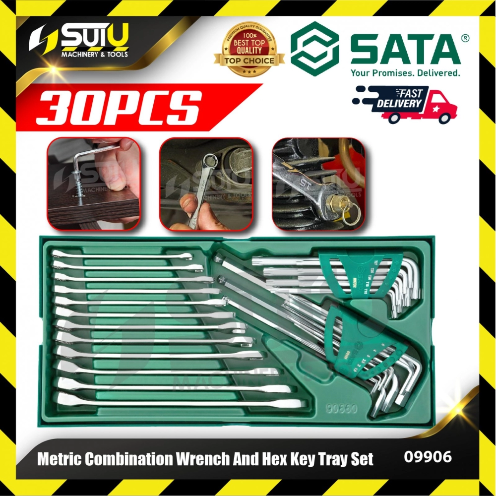 Sata 09906 30PCS Metric Combination Wrench and Hex Key Tray Set