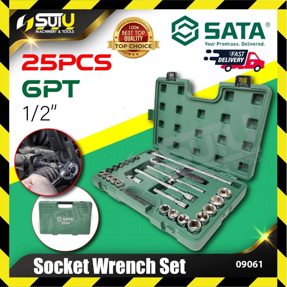 SATA 09061 25PCS 6PT 1/2" Socket Wrench Set