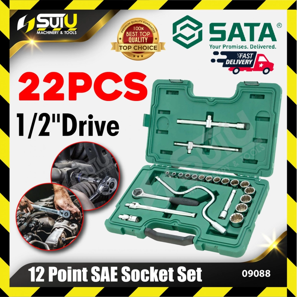 SATA 09088 22pcs 1/2"Drive 12 Point SAE Socket Set