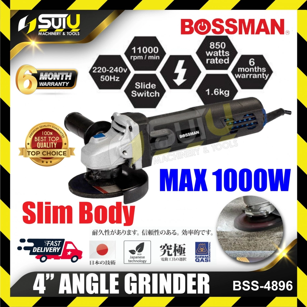 BOSSMAN BSS-4896 / BSS4896 4"(100MM) Angle Grinder 1000W (Slim body)