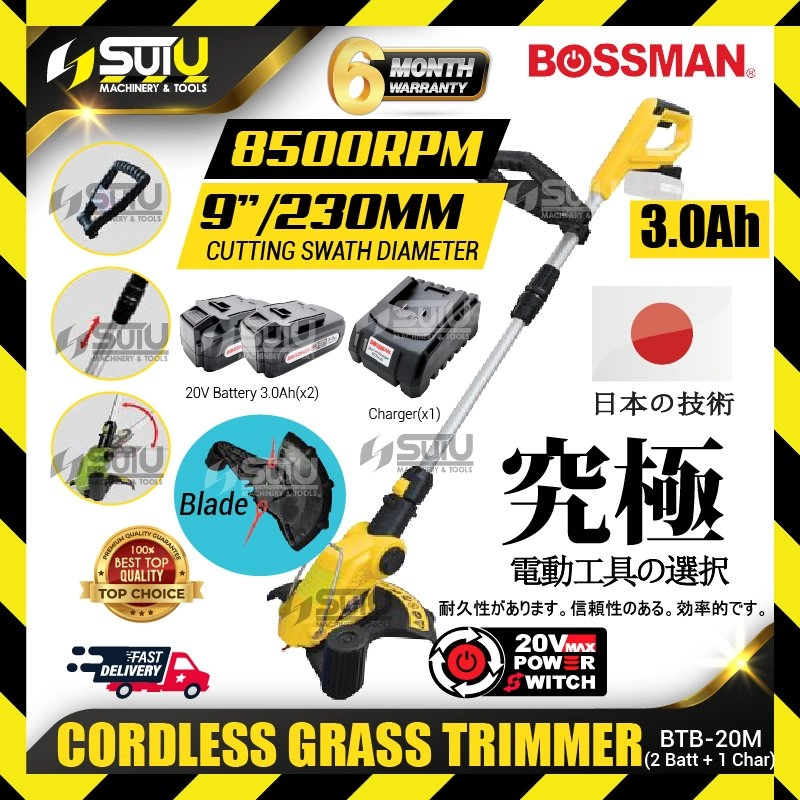 BOSSMAN BTB-20M / BTB20M 9" Cordless Grass Trimmer 8500RPM w/ 2 x Batteries 3.0Ah + Charger