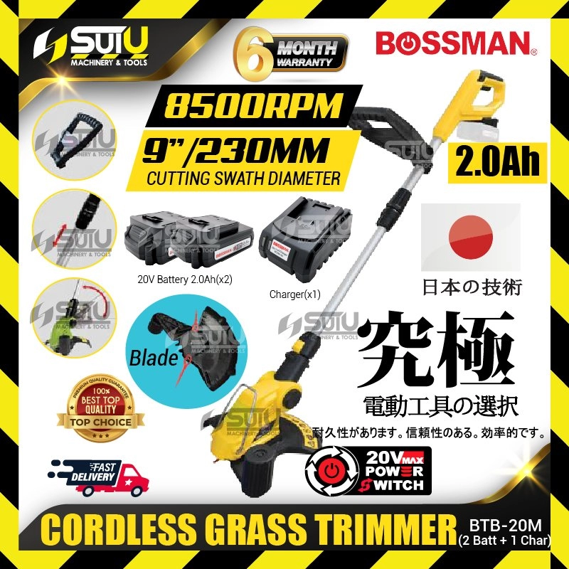 BOSSMAN BTB-20M / BTB20M 9" Cordless Grass Trimmer 8500RPM w/ 2 x Batteries 2.0Ah + Charger