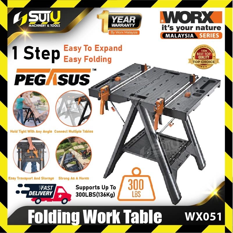 WORX WX051 / WX-051 / WX 051 Pegasus Folding Work Table & Sawhorse with Quick Clamps