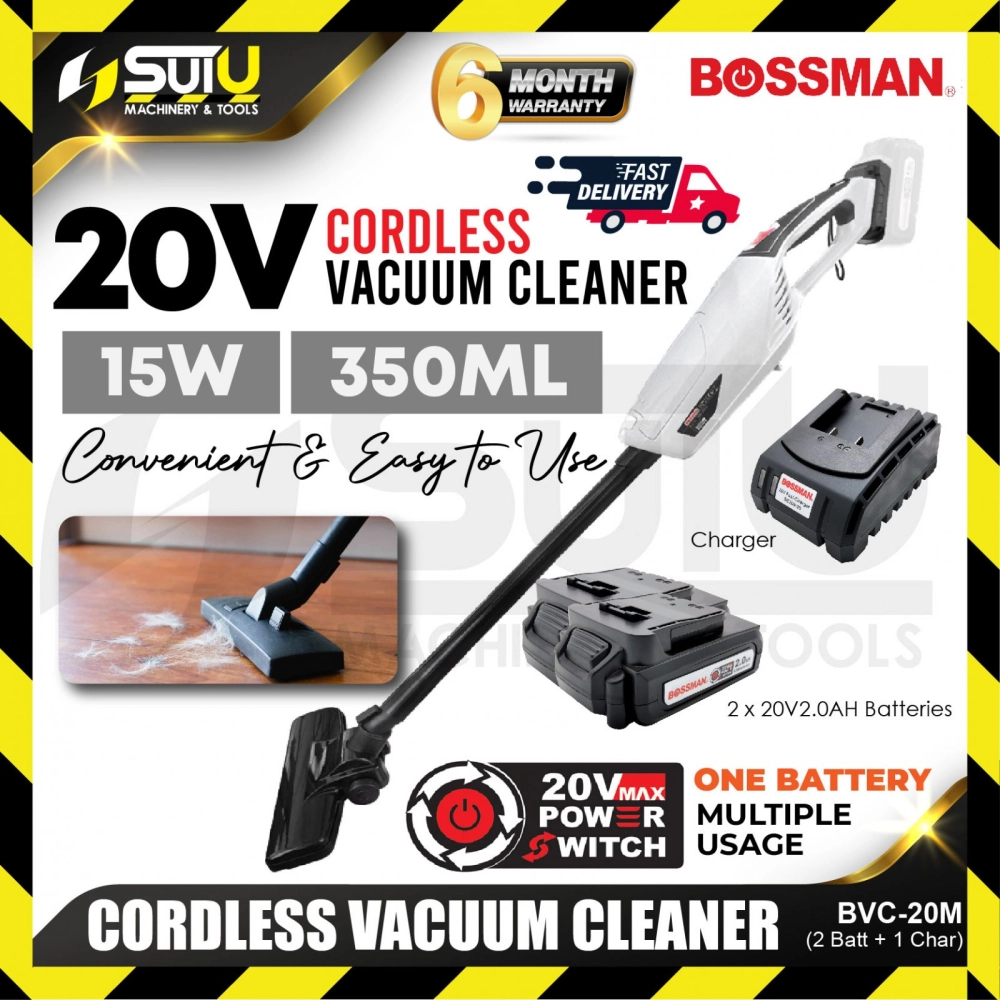 BOSSMAN BVC-20M / BVC 20M / BVC20M 20V Cordless Vacuum Cleaner 15W with Accessories + 2 x Batteries 2.0Ah + Charger