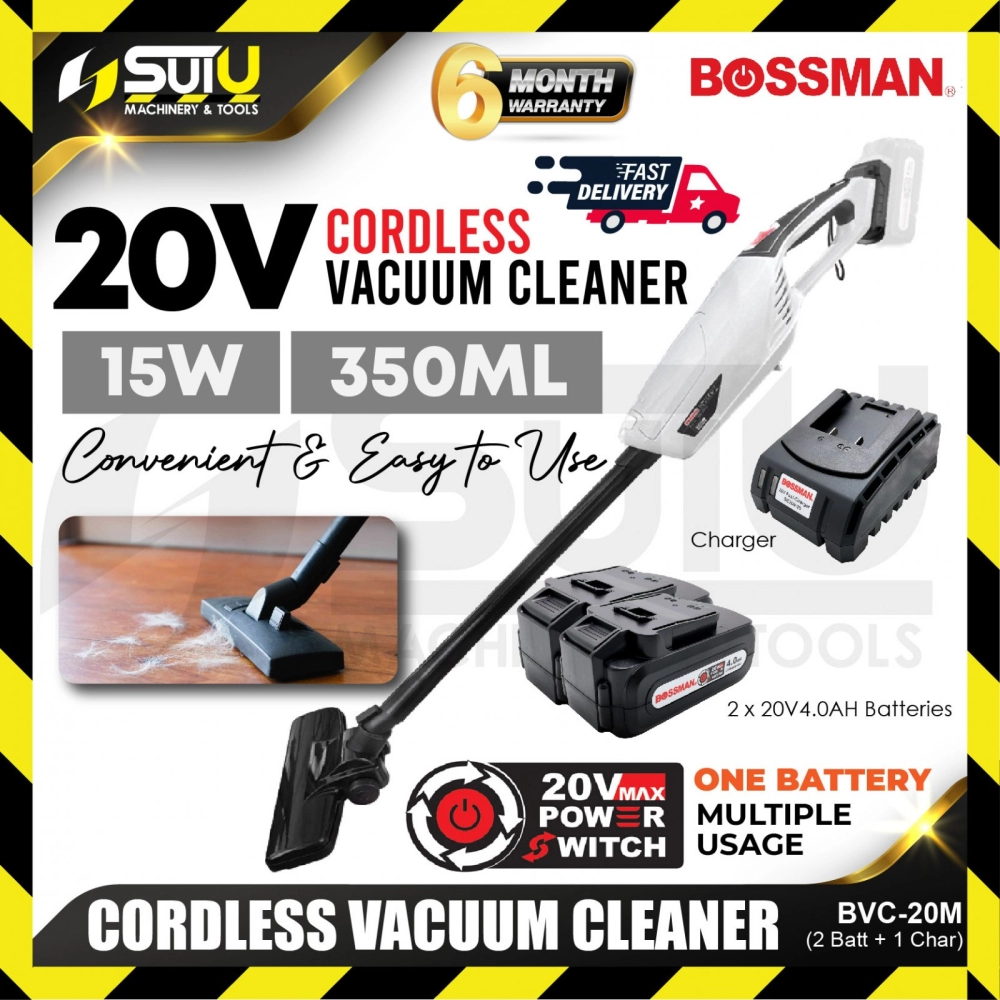 BOSSMAN BVC-20M / BVC 20M / BVC20M 20V Cordless Vacuum Cleaner 15W with Accessories + 2 x Batteries 4.0Ah + Charger