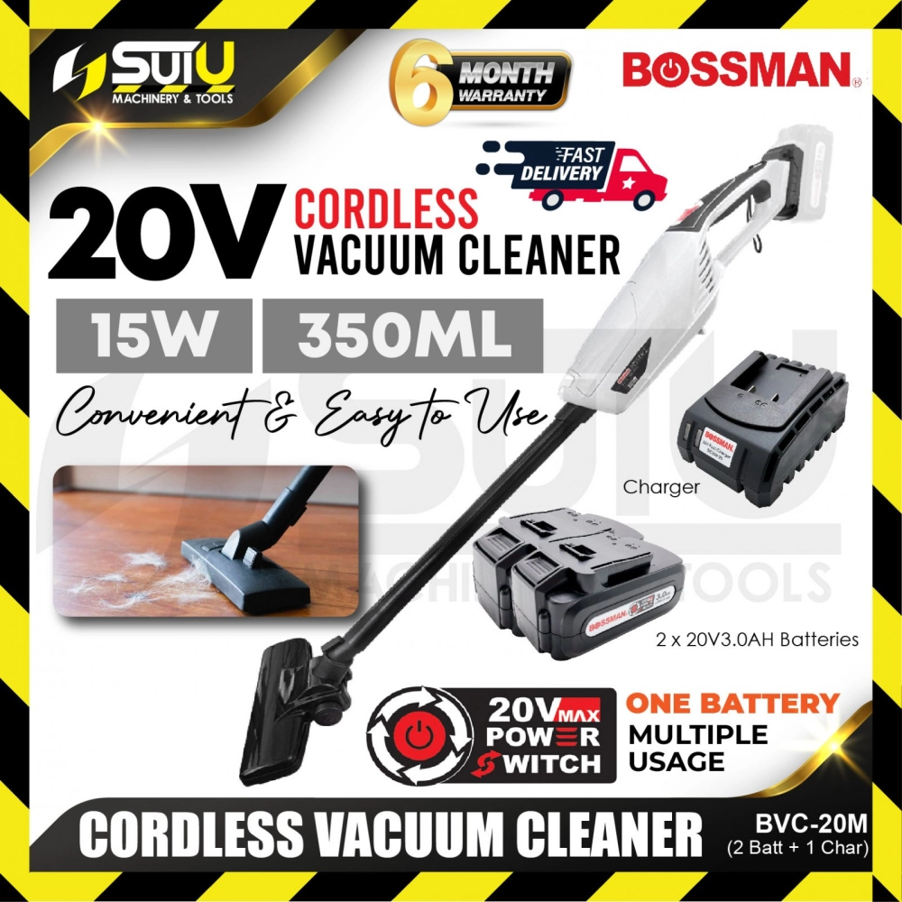 BOSSMAN BVC-20M / BVC 20M / BVC20M 20V Cordless Vacuum Cleaner 15W with Accessories + 2 x Batteries 3.0Ah + Charger