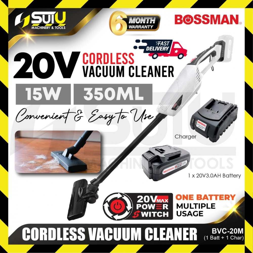BOSSMAN BVC-20M / BVC 20M / BVC20M 20V Cordless Vacuum Cleaner 15W with Accessories + 1 x Battery 3.0Ah + Charger