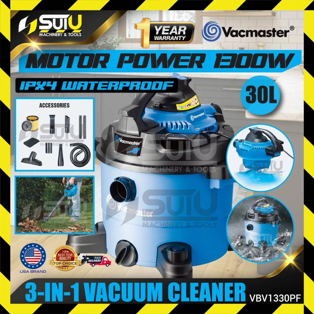 VACMASTER VBV1330PF 30L 3-IN-1 Wet & Dry Detachable Blower Vacuum Cleaner 1300W w/ accessories