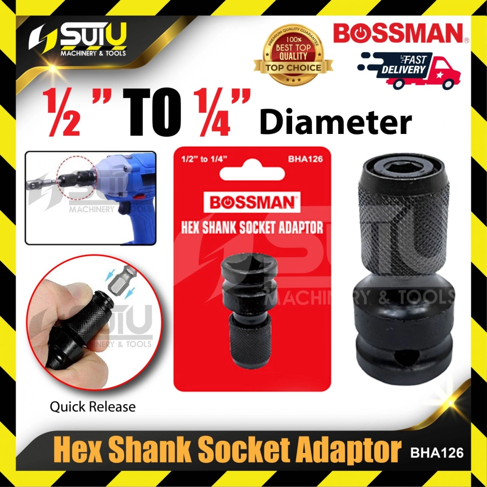 BOSSMAN BHA126 / BHA-126 1/2" x 1/4" Hex Shank Socket Adaptor