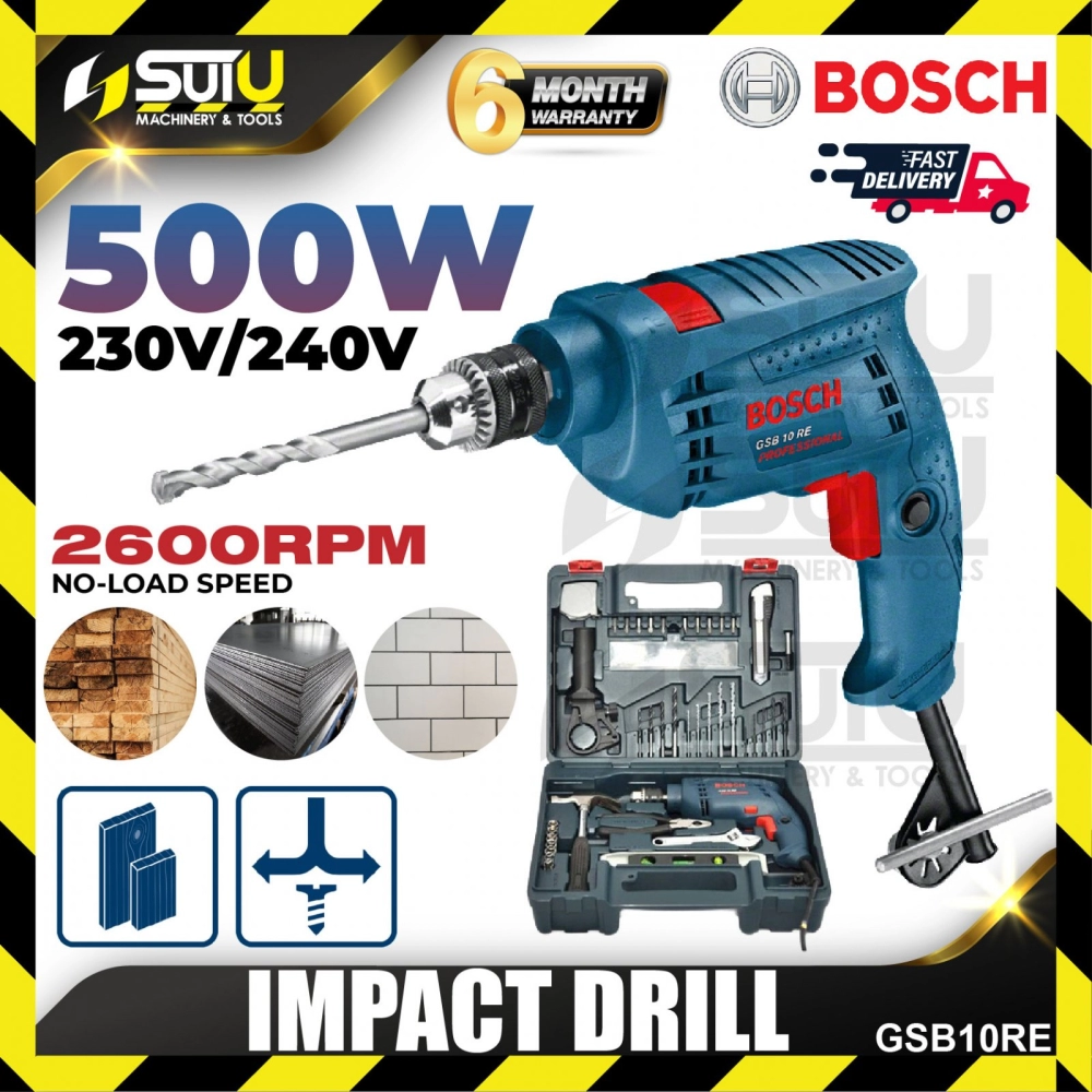 BOSCH GSB 10 RE / GSB10RE / GSB 10RE 10MM Professional Impact Drill 500W 2600RPM c/w Accessories