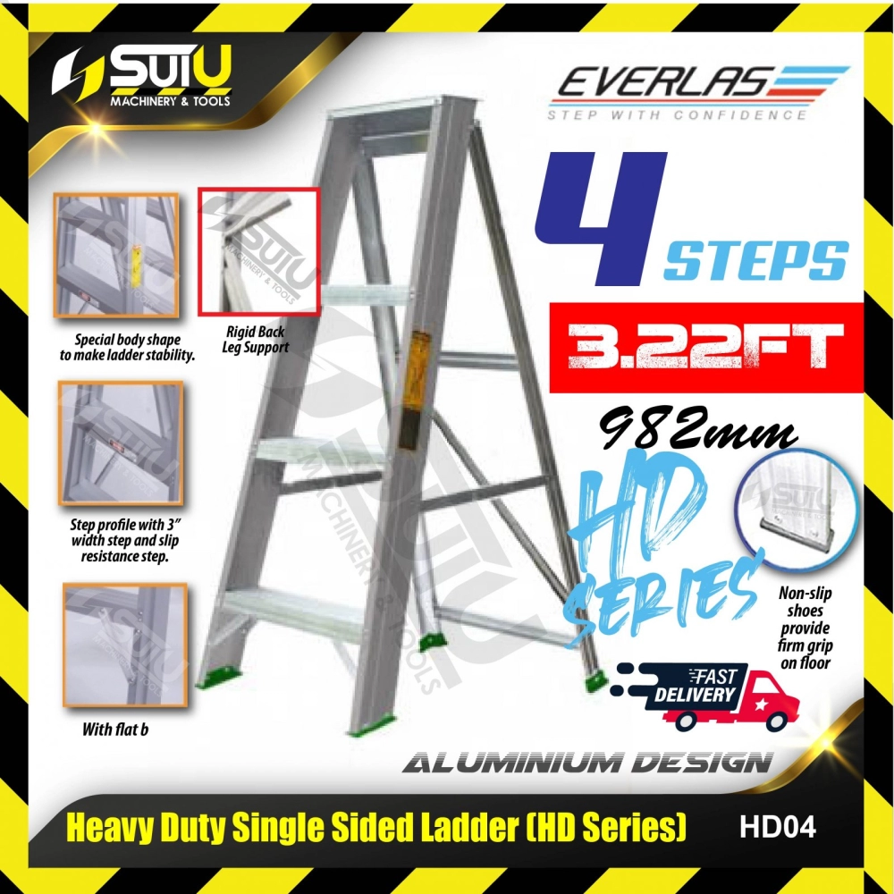 EVERLAS HD04 / HD-04 982MM 4 Steps Heavy Duty Single Sided Ladder