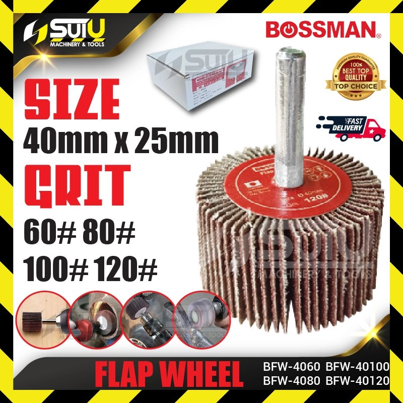BOSSMAN BFW4060/ 4080/ 40100/ 40120 1/4" 40 x 25MM Mounted Aluminium Oxide Flap Wheel (60#~120#)
