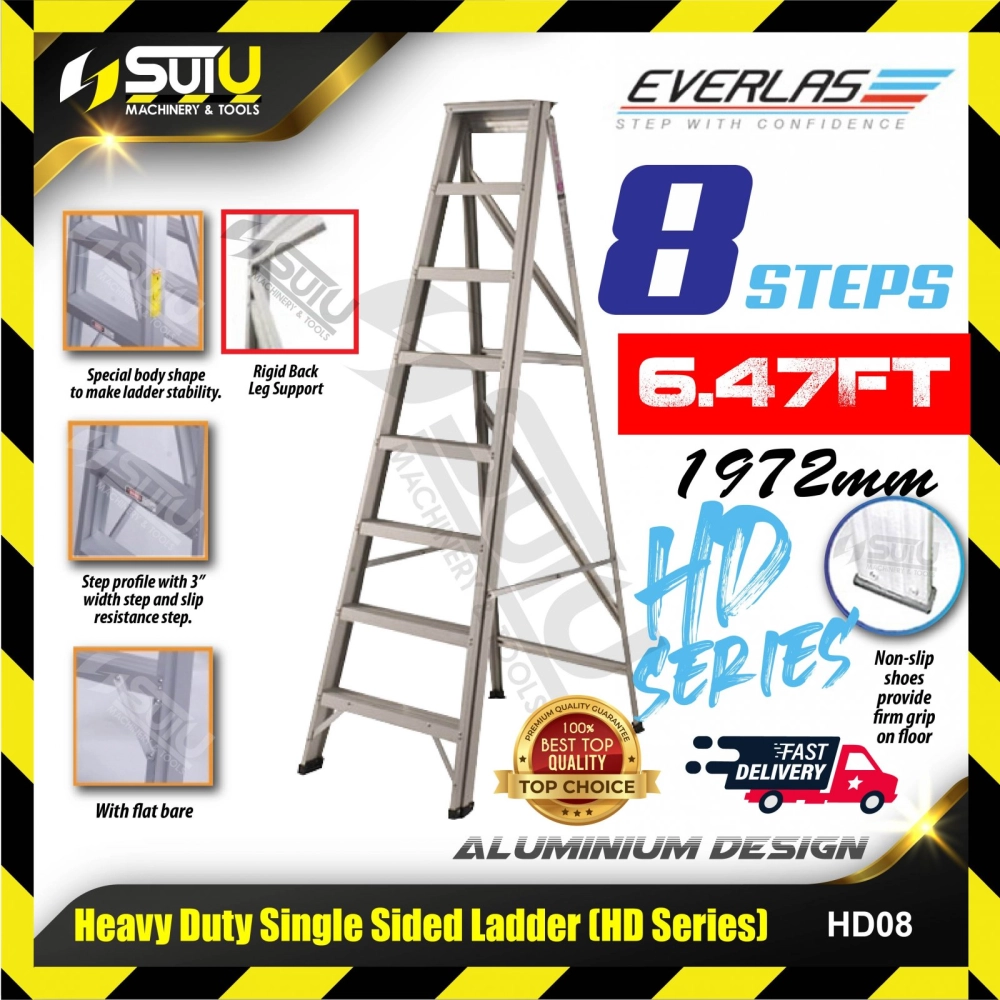 EVERLAS HD08 / HD-08 1972MM 8 Steps Heavy Duty Single Sided Ladder