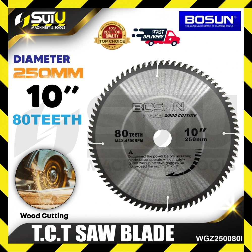 BOSUN WGZ250080L 1PCS 10" 80 Teeth TCT Saw Blade for Wood