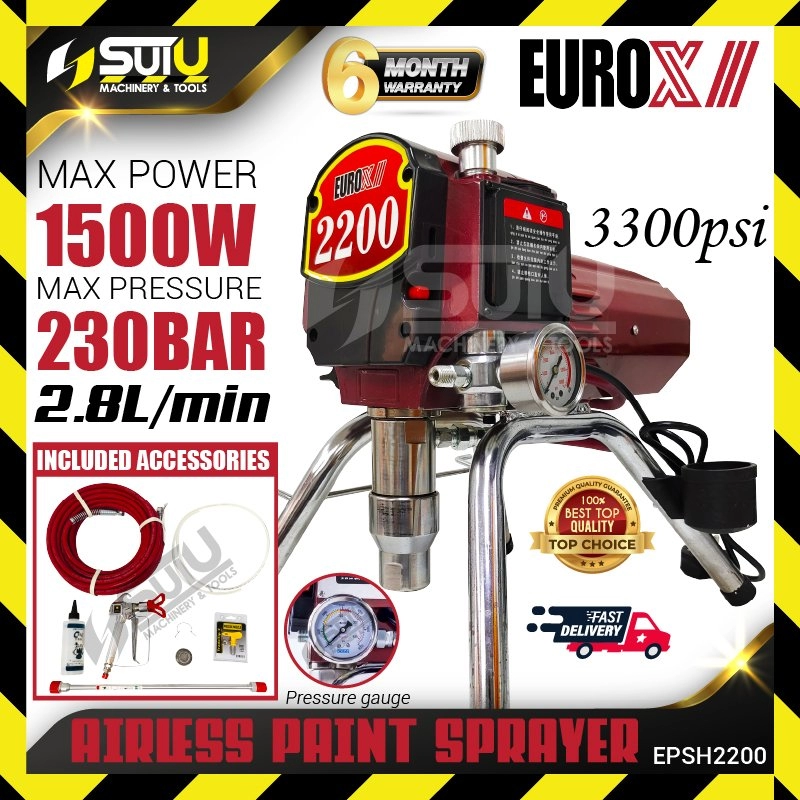 EUROX EPSH2200 230Bar Airless Paint Spray 1500W with Accessories