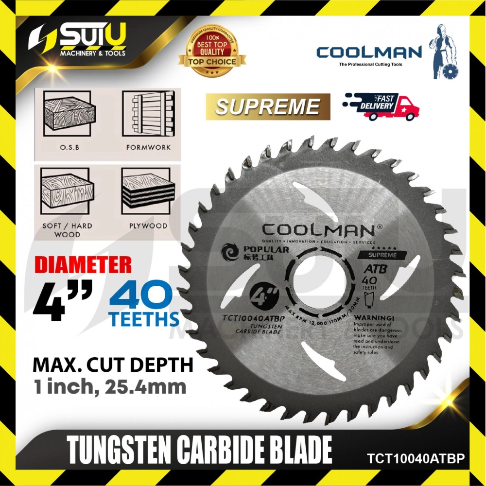 COOLMAN TCT10040ATBP 4" 40 Teeth Tungsten Carbide Blade