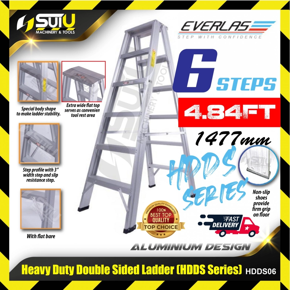 EVERLAS HDDS06 6 Steps 1477MM Heavy Duty Aluminium Double Sided Ladder