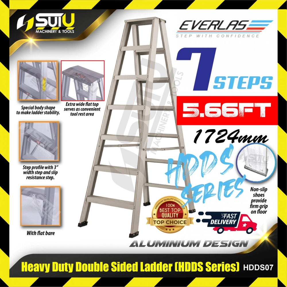 EVERLAS HDDS07 7 Steps 1724MM Heavy Duty Aluminium Double Sided Ladder