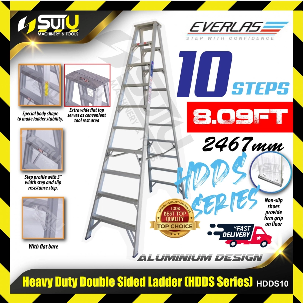 EVERLAS HDDS10 10 Steps 2467MM Heavy Duty Aluminium Double Sided Ladder 
