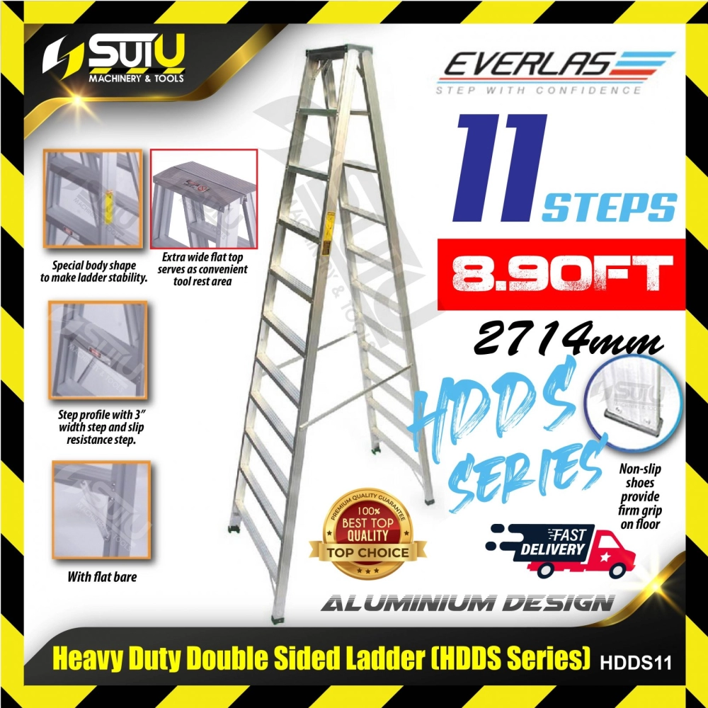 EVERLAS HDDS11 11 Steps 2714MM Heavy Duty Aluminium Double Sided Ladder 
