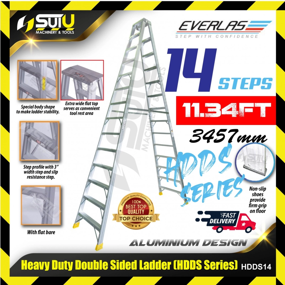 EVERLAS HDDS14 14 Steps 3457MM Heavy Duty Aluminium Double Sided Ladder 