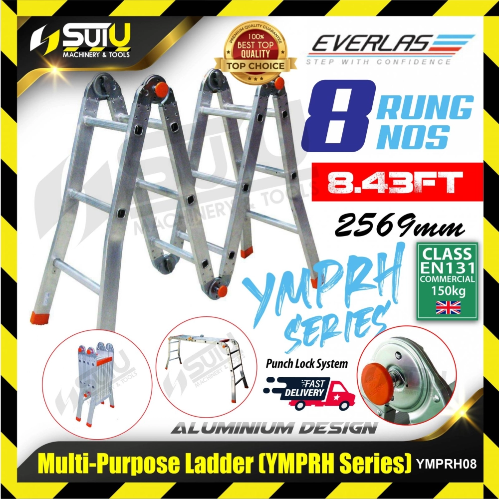 EVERLAS YMPRH08 8 Rung 2569MM Aluminium Multi Purpose Ladder