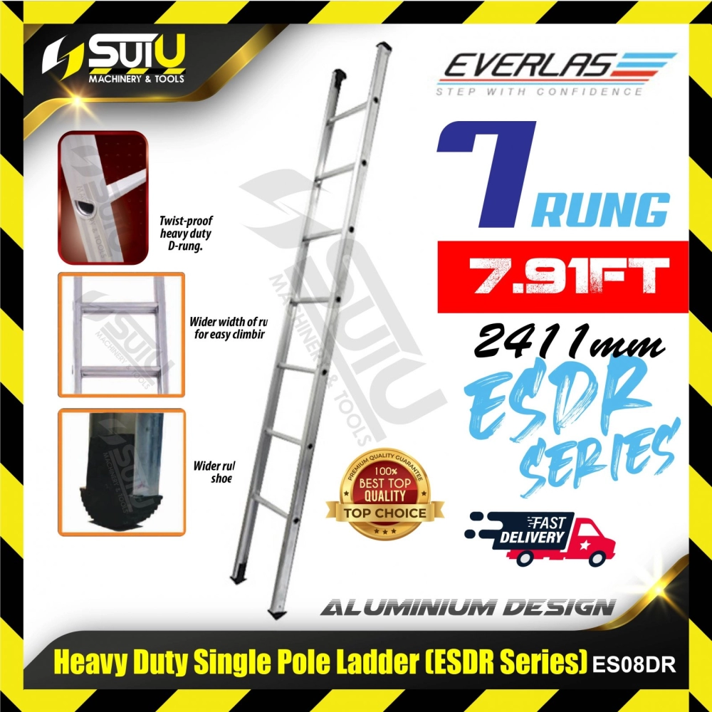 EVERLAS ES08DR 7 Rung 2411MM Heavy Duty Single Pole Ladder 