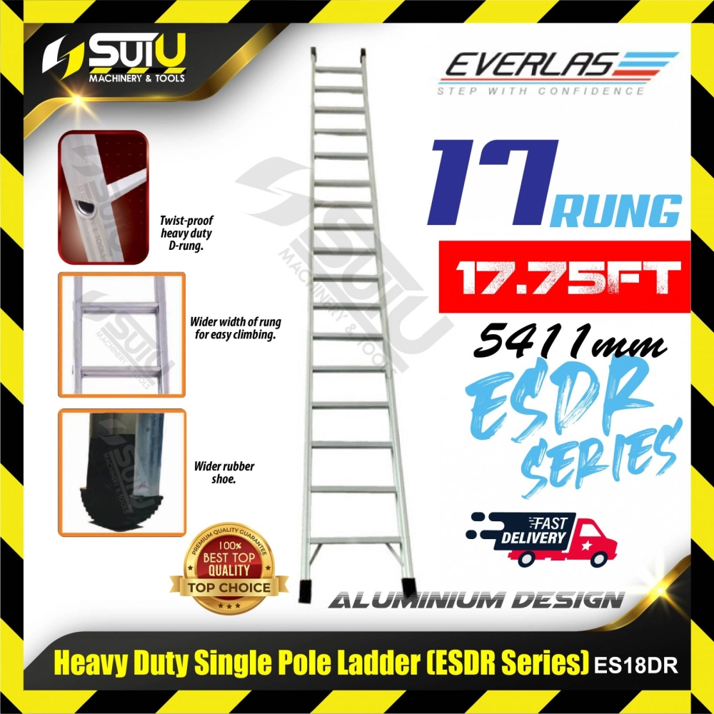 EVERLAS ES18DR 17 Rung 5411MM Heavy Duty Single Pole Ladder 