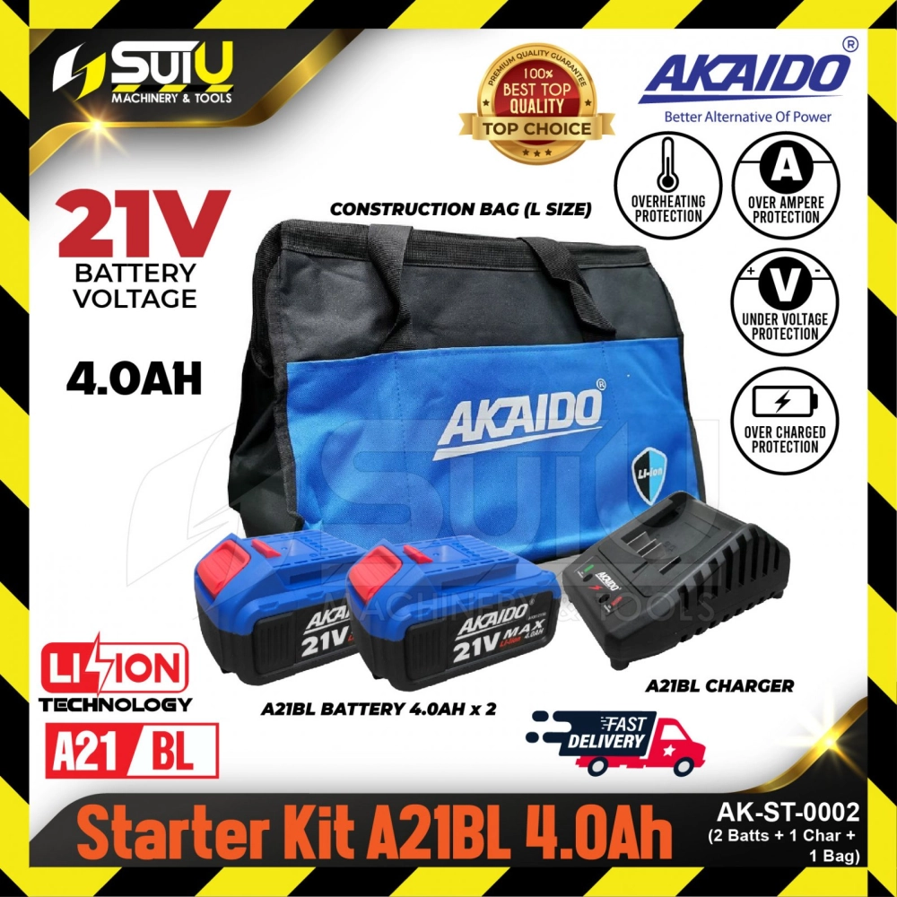 AKAIDO AK-ST-0002 / ST-0002 / ST0002 21V A21BL 4.0Ah Starter Kit (2 Batteries 4.0Ah + Charger + L Si