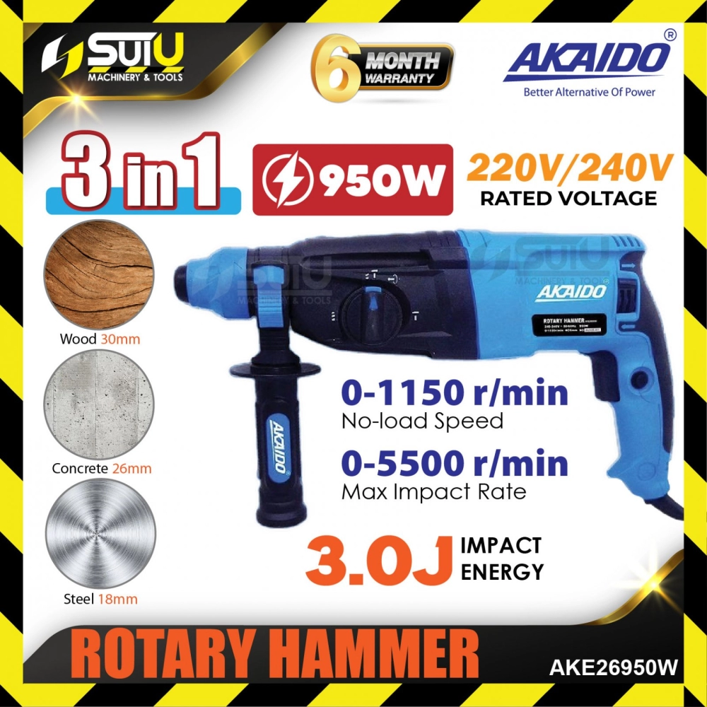 AKAIDO AKE26950W 3 IN 1 3.0J SDS-Plus Rotary Hammer 950W 1150RPM
