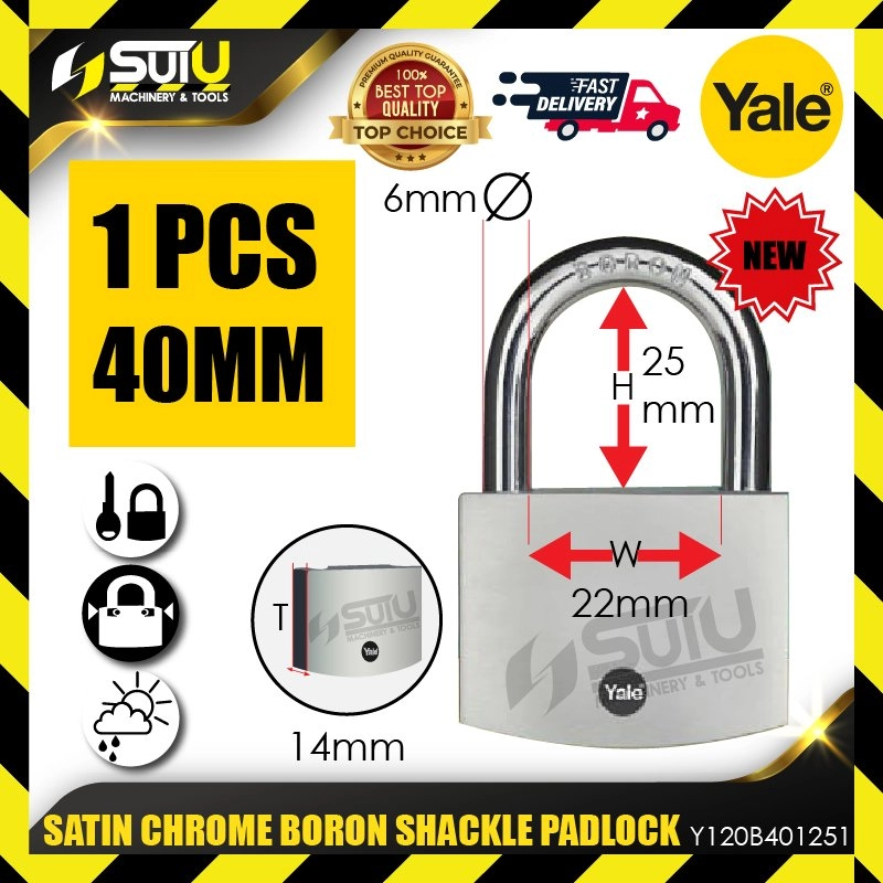 YALE Y120B/40/125/1 1PCS 40MM Satin Chrome Boron Shackle Padlock