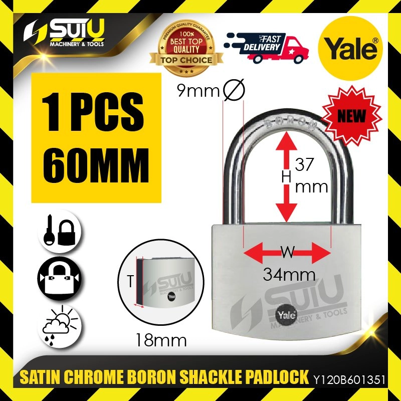 YALE Y120B/60/135/1 1PCS 60MM Satin Chrome Boron Shackle Padlock