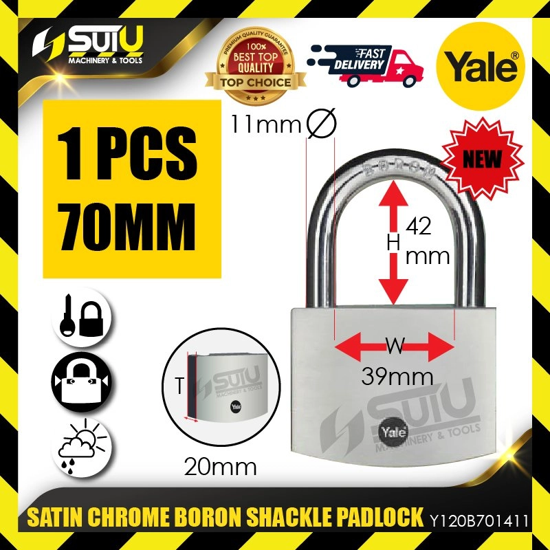 YALE Y120B/70/141/1 1PCS 70MM Satin Chrome Boron Shackle Padlock