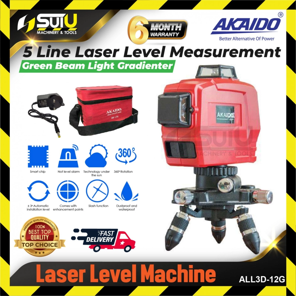 AKAIDO ALL3D-12G 5 Line Laser Level Machine without Tripod (Green Line)