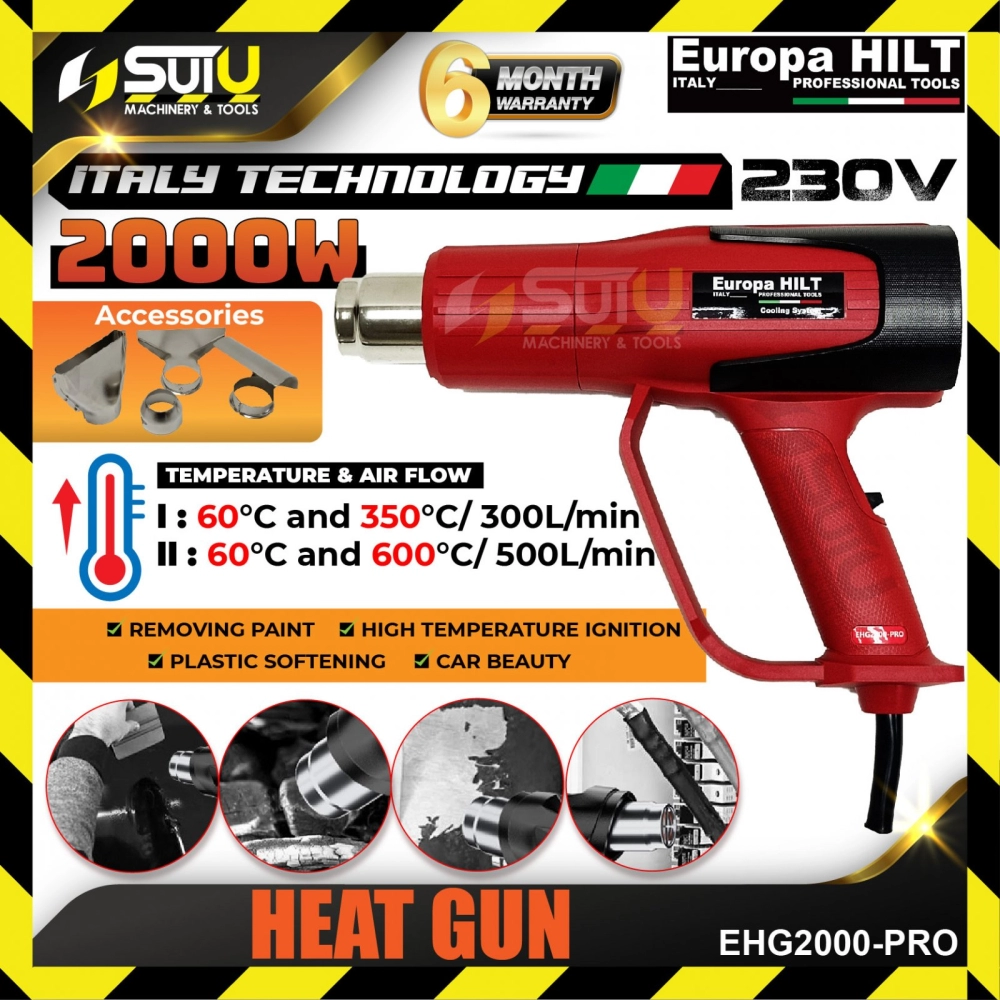 EUROPA HILT EHG2000-PRO Electric Heat Gun / Hot Air Gun 2000W with Accessories
