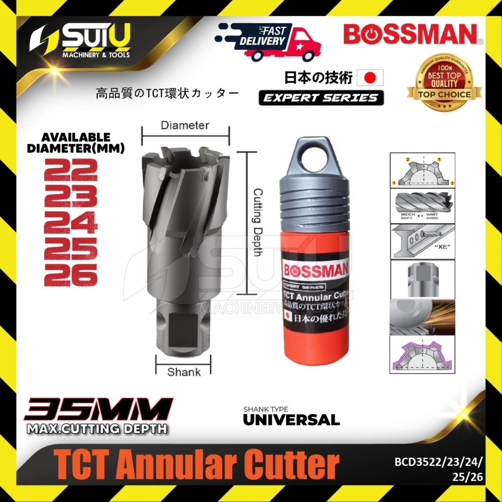 BOSSMAN BCD3522/ 3523/ 3524/ 3525/ 3526 1PCS 35MM Expert Series TCT Annular Cutter (22-26MM)