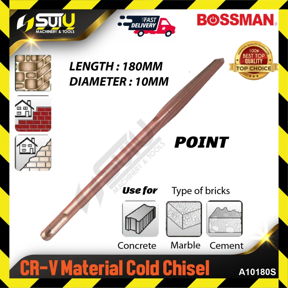 BOSSMAN A10180S 1PCS 10MM CR-V Material SDS Cold Chisel (Point)