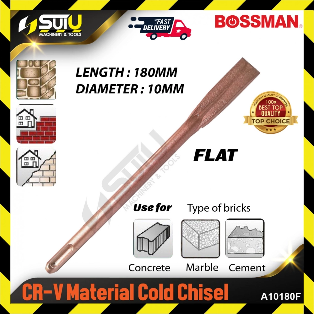 BOSSMAN A10180F 1PCS 10MM CR-V Material SDS Cold Chisel (Flat)