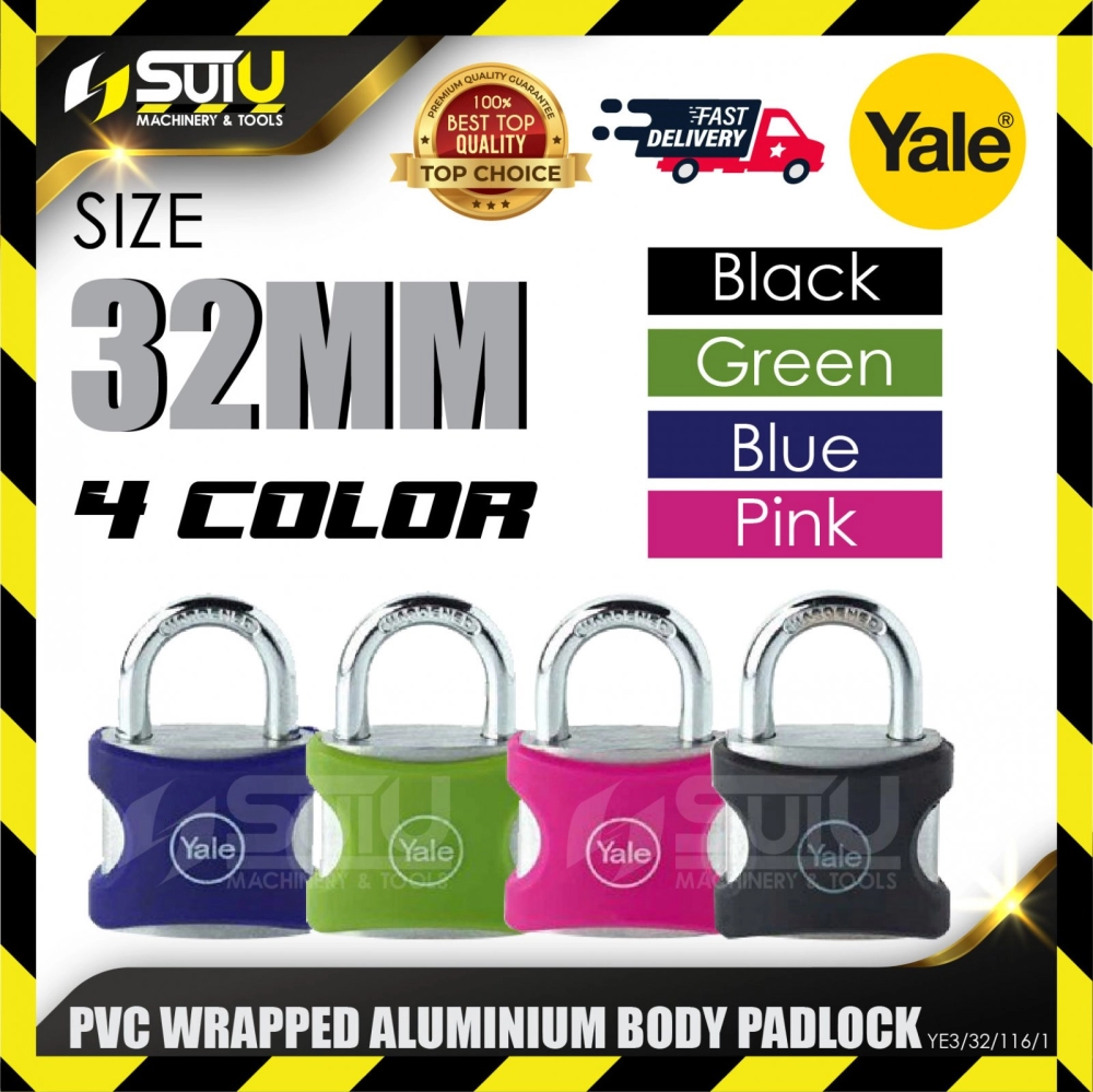 YALE YE3/32/116/1 1PCS 32MM PVC Wrapped Aluminium Body Padlock (Black/Green/Blue/Pink)