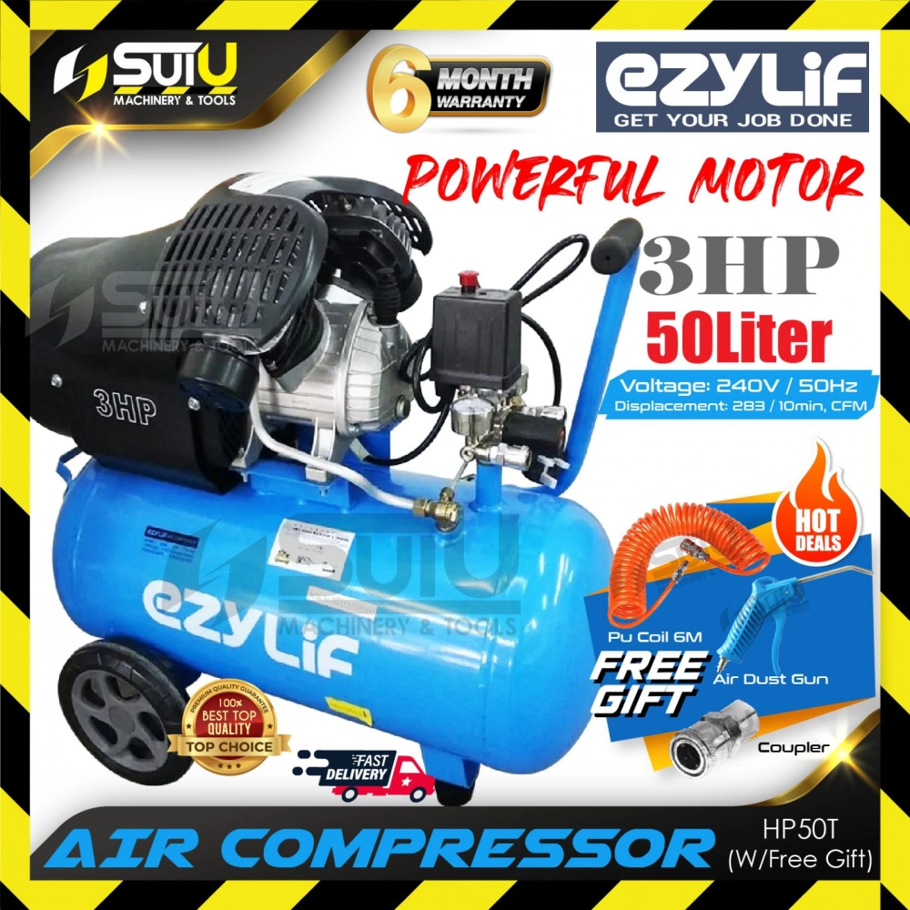 EZYLIF HP50T 50L 3HP 8Bar Air Compressor w/ Free Gift