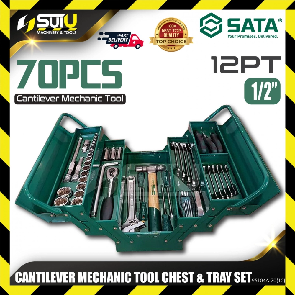 SATA 95104A-70 (12PT) 70PCS 1/2" 12 Point Cantilever mechanic Tool Chest & Tray Set