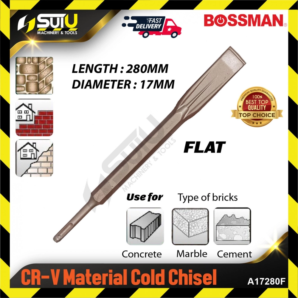 BOSSMAN A17280F 1PCS 17MM x 280MM SDS CR-V Material Cold Chisel (Flat)