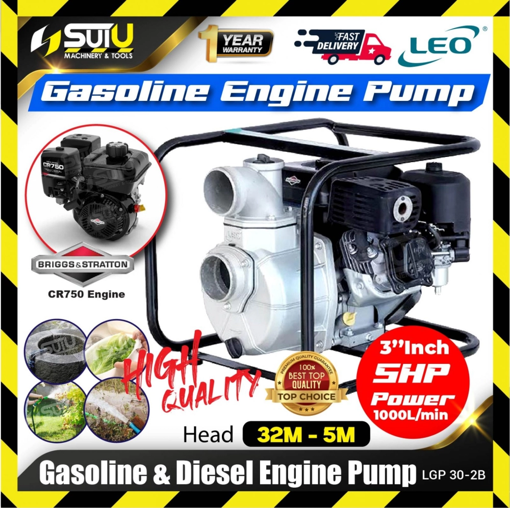LEO LGP30-2B 163CC 5HP Gasoline & Diesel Engine Pump with Briggs & Stratton CR750 Engine