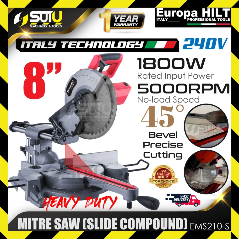 EUROPA HILT EMS210-S / EMS210S 8" Slide Compound Mitre Saw 1800W 5000RPM